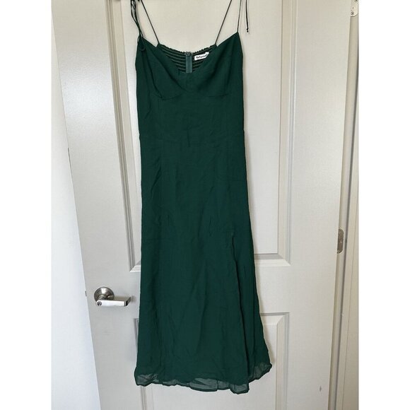 Reformation Juliette Dress Emerald Green Size 12 Bow Straps Slit Midi - Picture 3 of 8